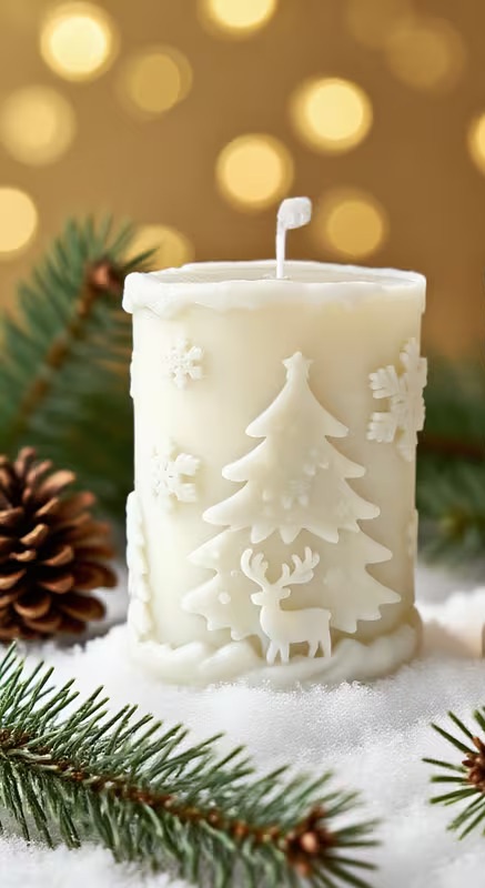 Çam Ağacı & Geyik Figürlü Kokulu Mum | Kış & Yılbaşı Temalı El Yapımı Mum