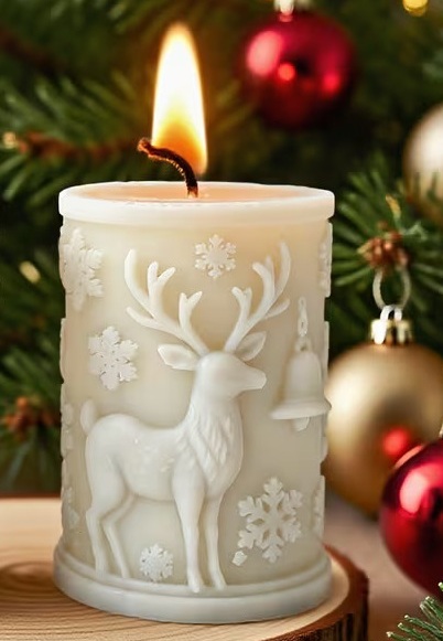 Geyik Figürlü Kokulu Mum | Yılbaşı & Kış Temalı El Yapımı Dekoratif Mum